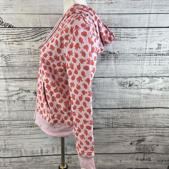 Disney Full Zip Hoodie Jacket sz Medium Purple Red Mickey Mouse Hands Fleece #2 - Picture 7 of 11